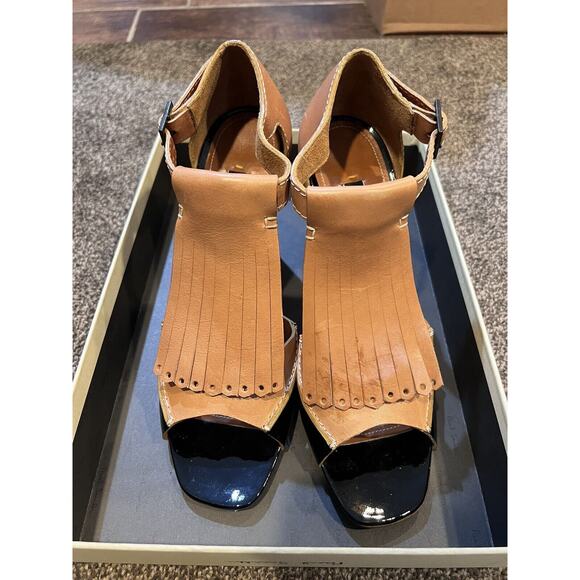 PAUL SMITH Womens Shoes Leather Tan & Black Patent Kilte Flap us 39.5 Heels 8.5 - Picture 2 of 14